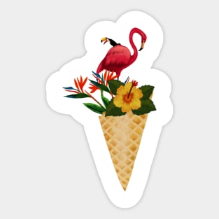 Flamingo Tropical Floral Icecream, Love Flamingos Sticker
